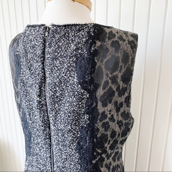 Elie Tahari Boucle Lace Black Gray (Grey) Leopard Sleeveless Sheath Dress Sz 14 - Picture 9 of 15